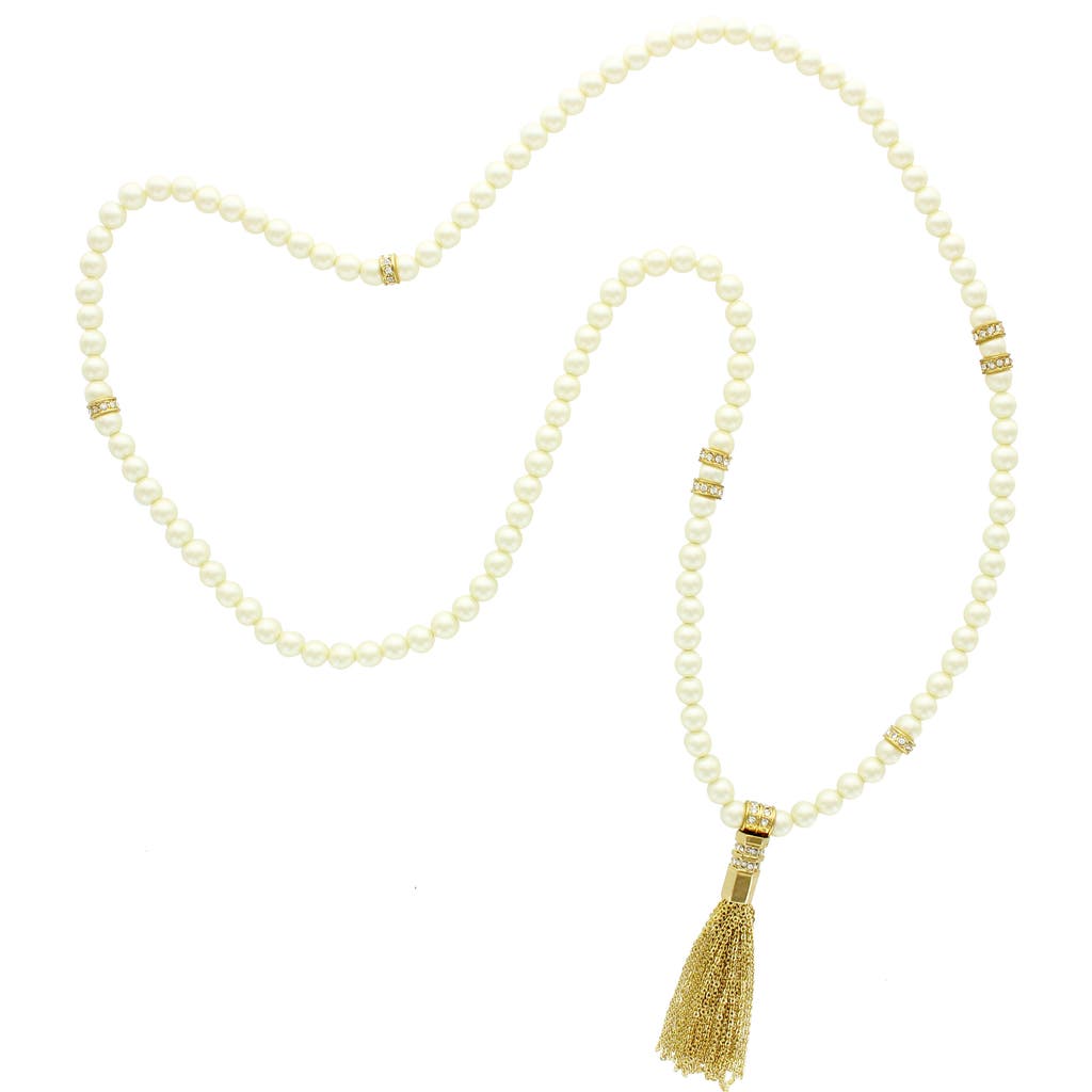 Olivia Welles Perfecting The Faux Pearl Tassel Necklace In Gold-cream