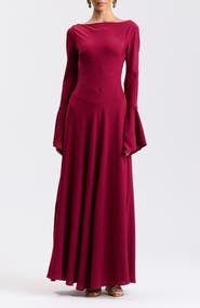 Avec Les Filles Long Sleeve Crepe Maxi Dress
