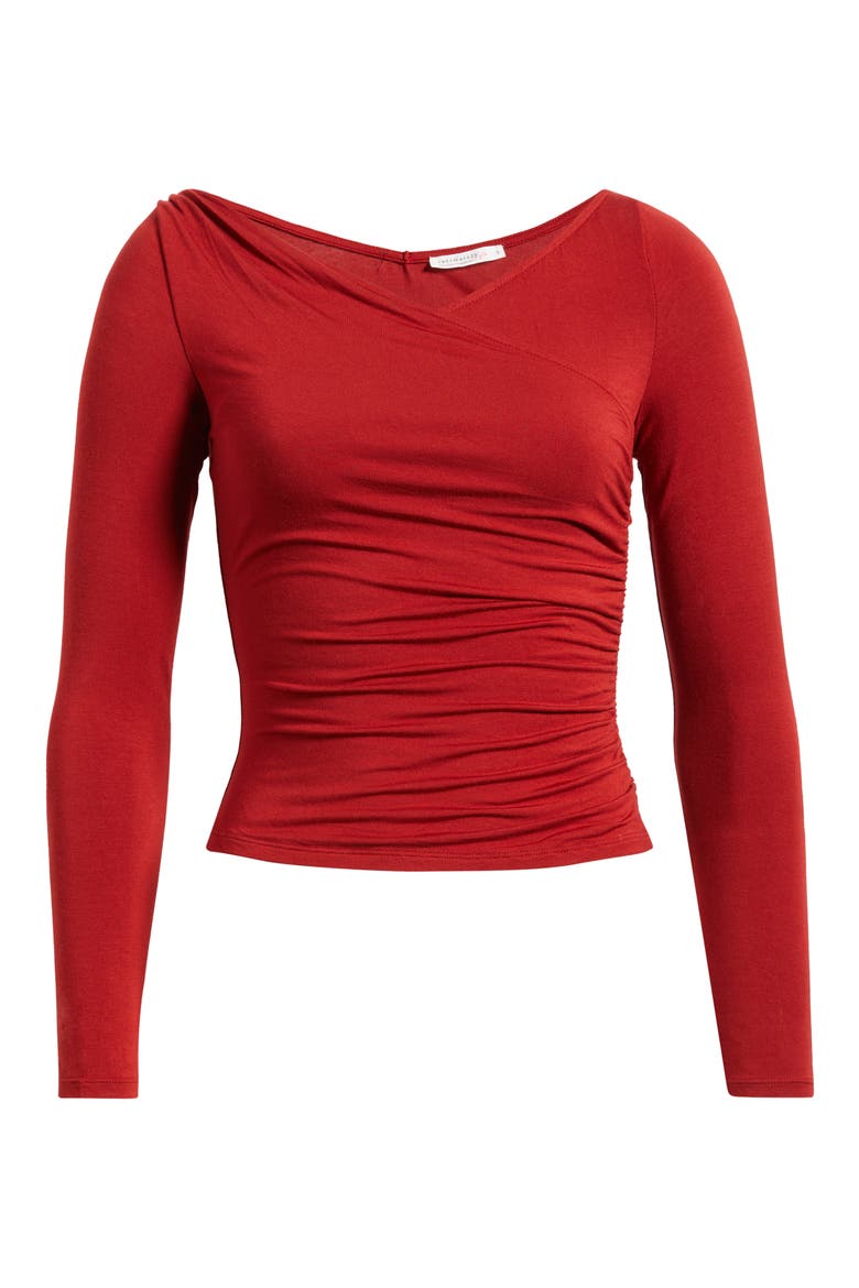 That's a Faux Wrap Ruched Crop Top, Main, color, RED DAHLIA