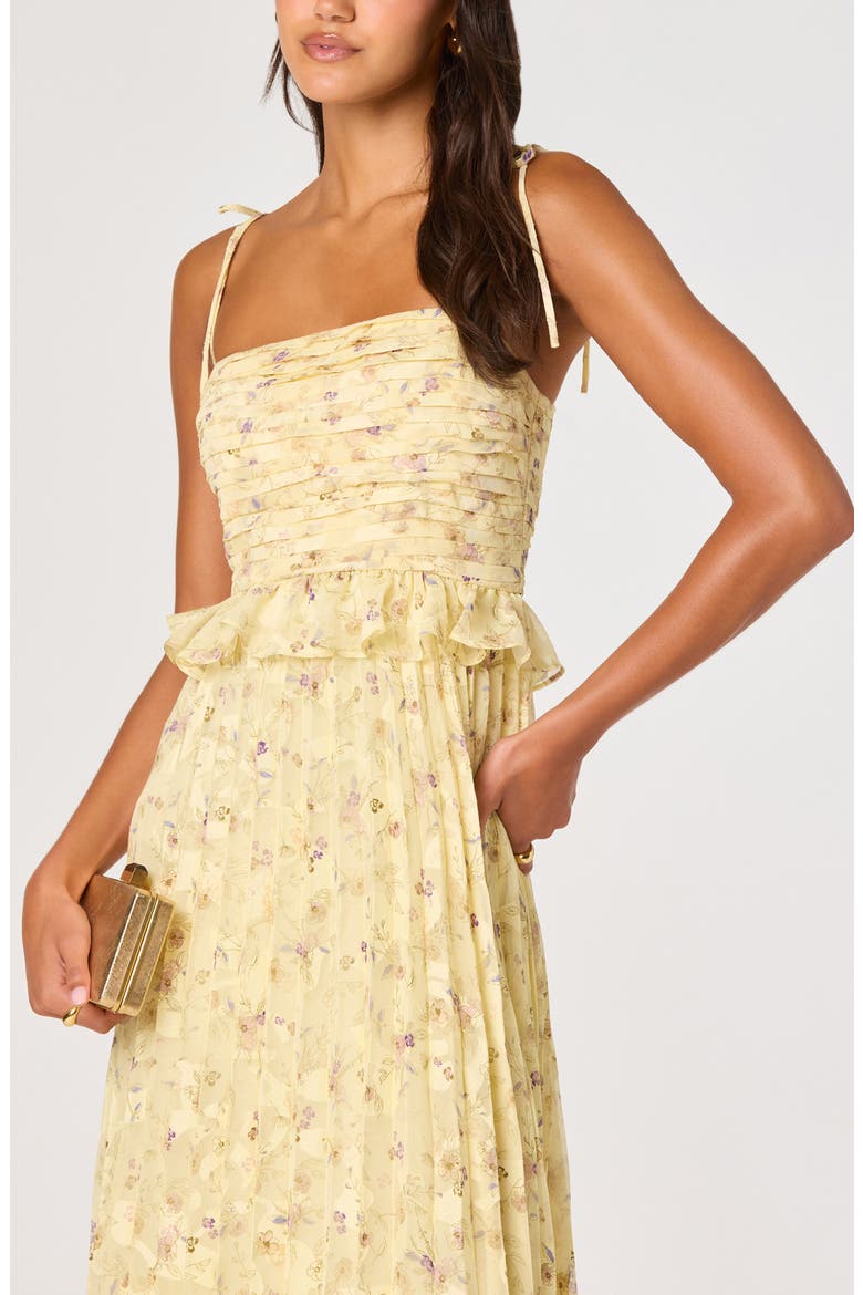 Emerys Metallic Floral Pleated Midi Dress, Alternate, color, YELLOW FLORAL