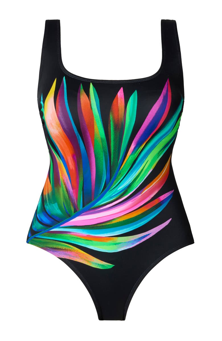 Longitude Panel Scoopneck Tank Long Torso One-Piece Swimsuit, Alternate, color, Palm Dancer