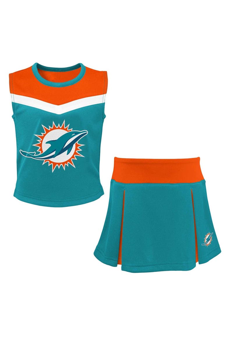 Girls Youth Aqua Miami Dolphins Spirit Two-Piece Cheerleader Set, Main, color, Aqua