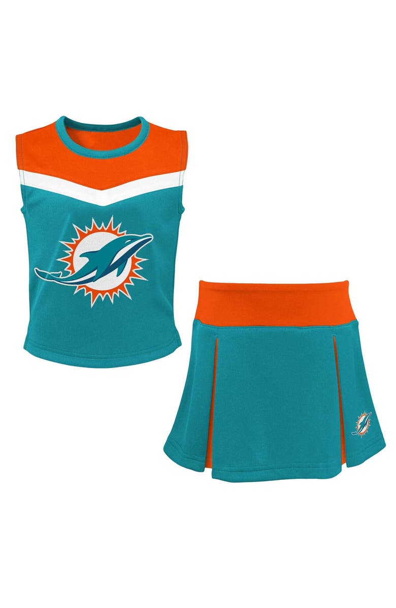 Outerstuff Girls Youth Aqua Miami Dolphins Spirit Two-Piece Cheerleader Set, Main, color, Aqua