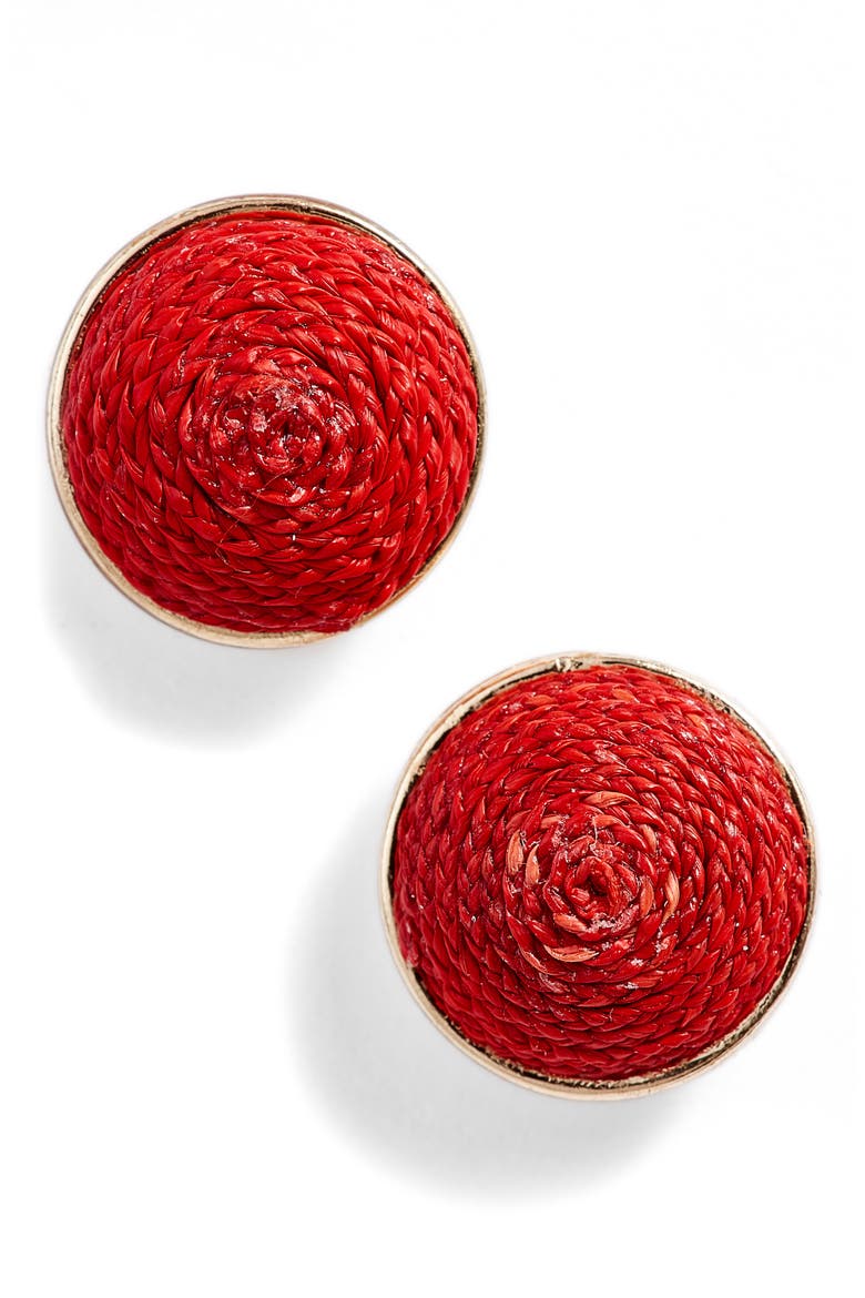 Raffia Stud Earrings, Main, color, RED