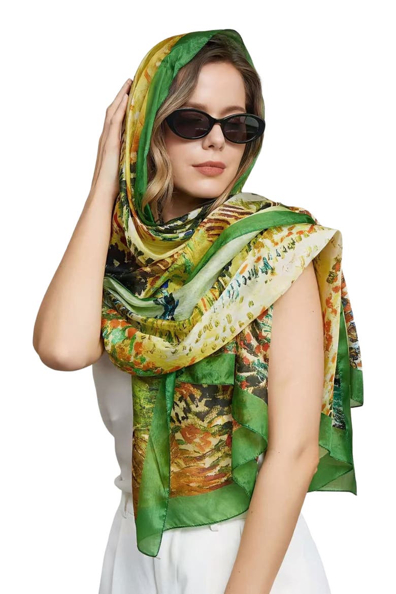 Pure Silk Oil Painting Rectangle Scarf, Main, color, Multi