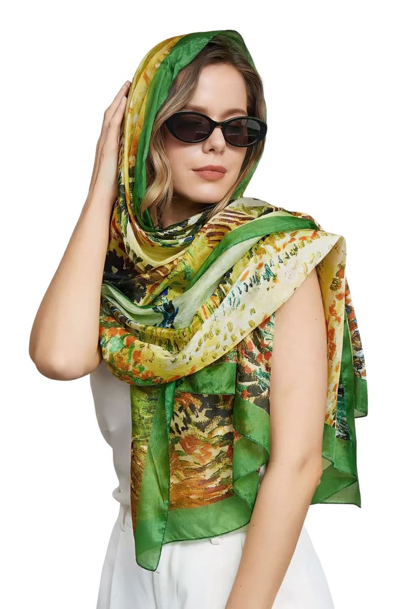 SILKSILKY Pure Silk Oil Painting Rectangle Scarf, Main, color, Multi
