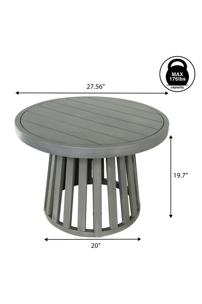Solanya Modern Round Wood Outdoor Coffee Table, Slatted Tapered Base, Weather-Resistant Wash Patio Deck Furniture, Alternate, color, Gray Wash