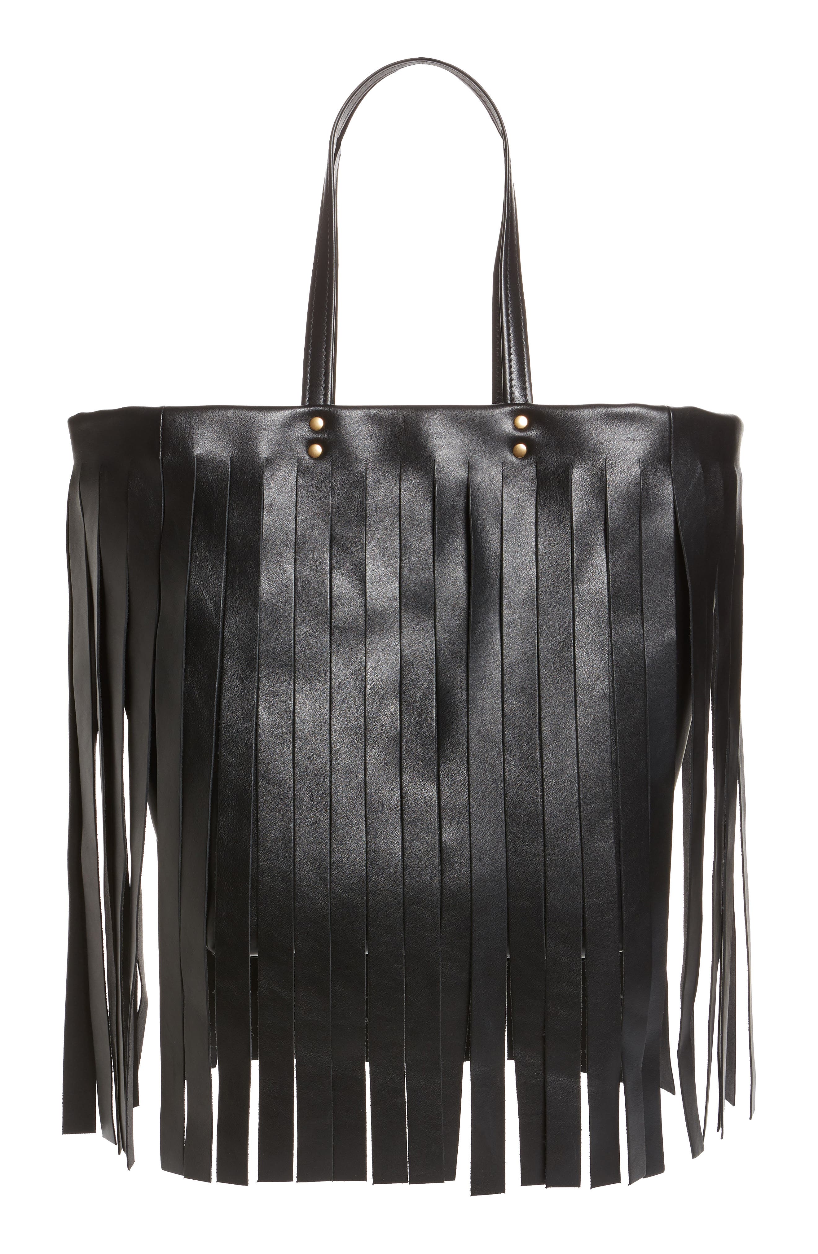 Balenciaga Small Laundry Cabas Fringe Calfskin Tote, Alternate, color, 