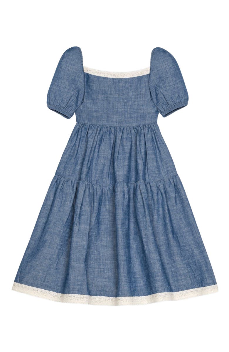 Hope & Henry Baby Girls' Organic Crochet Trim Chambray Dress, Infant, Main, color, Chambray