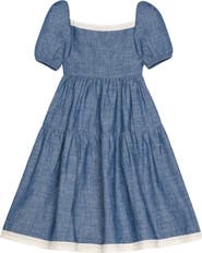 Hope & Henry Baby Girls' Organic Crochet Trim Chambray Dress, Infant
