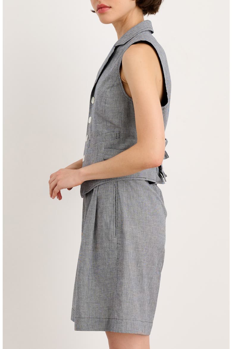 Mathilde Mini Houndstooth Check Cotton & Linen Vest, Alternate, color, BLACK/ WHITE