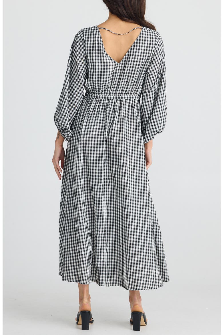 Sunshine Plaid Long Sleeve Maxi Dress, Alternate, color, BLACK