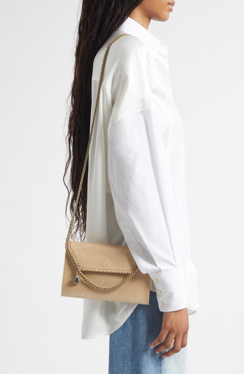 Stella McCartney Falabella Shiny Dot Faux Leather Wallet on a Chain, Alternate, color, Gold