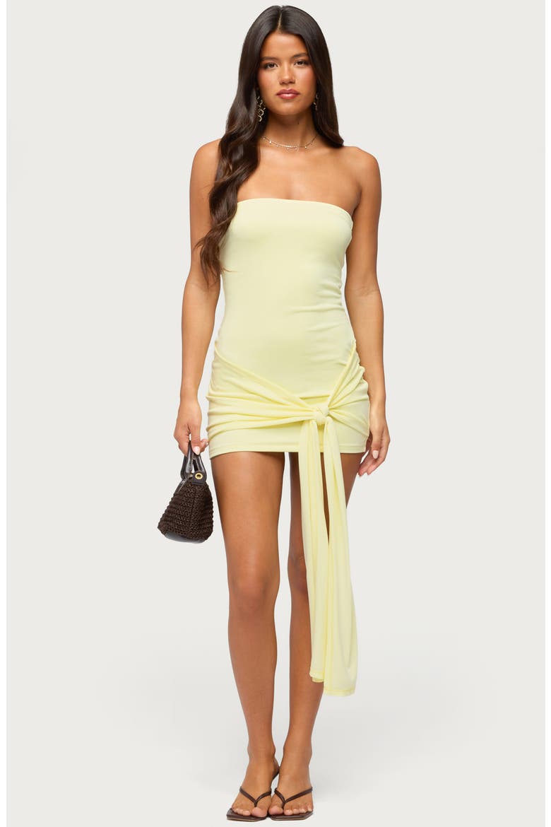 Sonie Tie Waist Strapless Minidress, Alternate, color, YELLOW