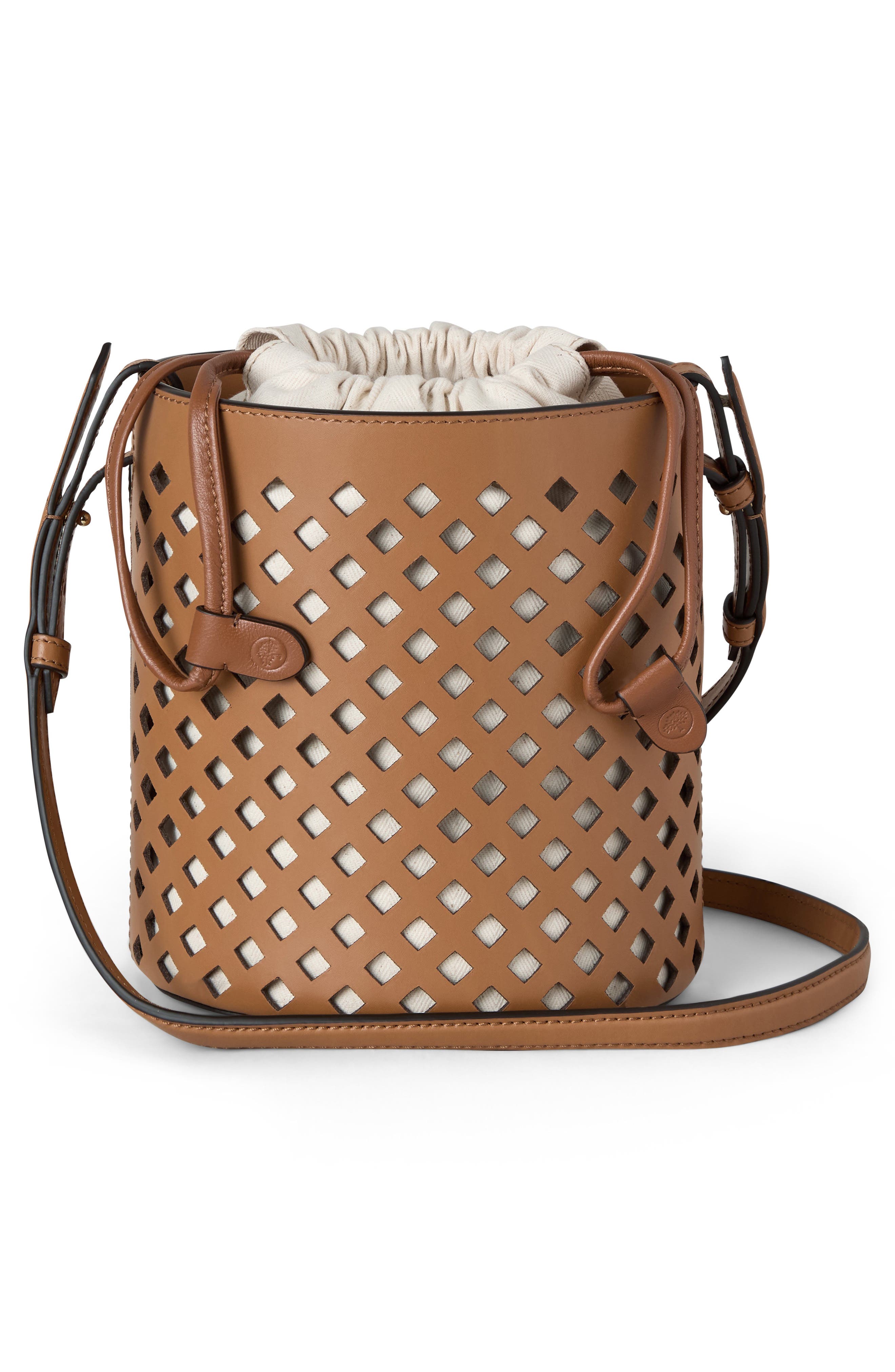 Mulberry Diamond Perforated Leather Bucket Bag, Alternate, color, Toffee
