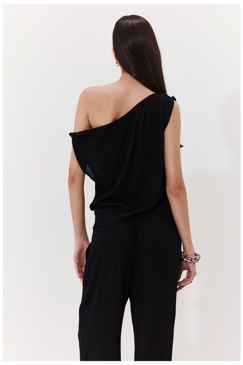 Solena Crêpe One Shoulder Beach Shirt Cover-Up, Alternate, color, Black