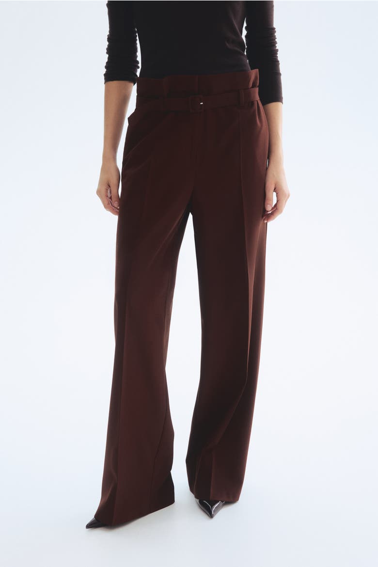 Paper-bag Pants With Belt, Alternate, color, Dark brown