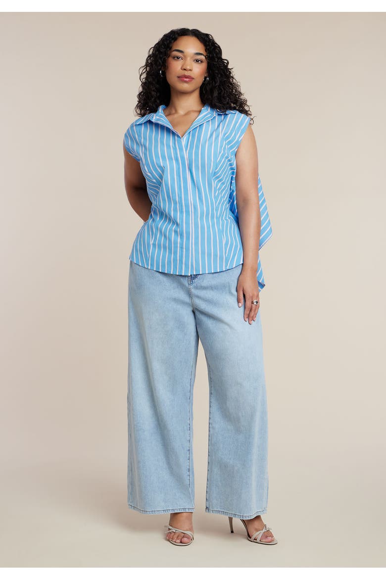 Button Up Shirt With Open Back, Alternate, color, AZURE STRIPE