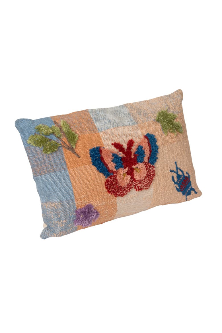Indoor/Outdoor Woven Fabric Pillow with Tufting, Embroidery, and Insects, Multicolor, Alternate, color, Multicolor