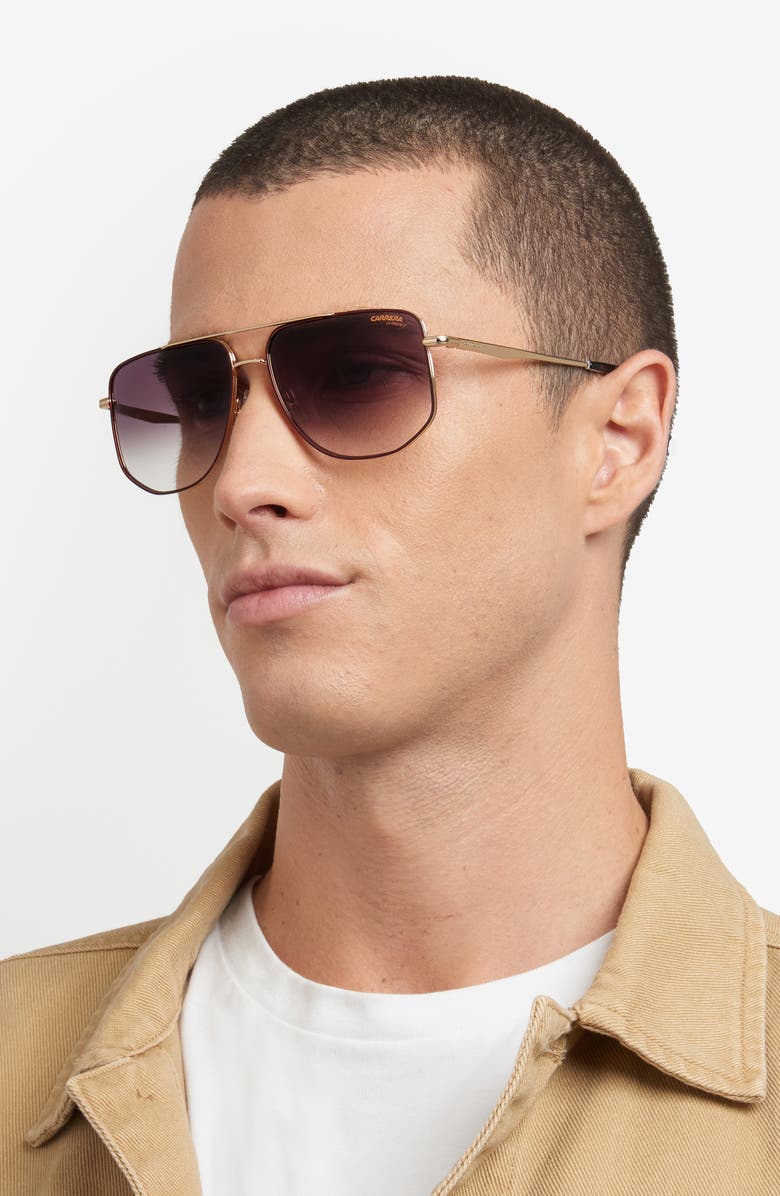 Carrera Eyewear 59mm Gradient Navigator Sunglasses, Alternate, color, Gold Burgundy/ Green Shaded