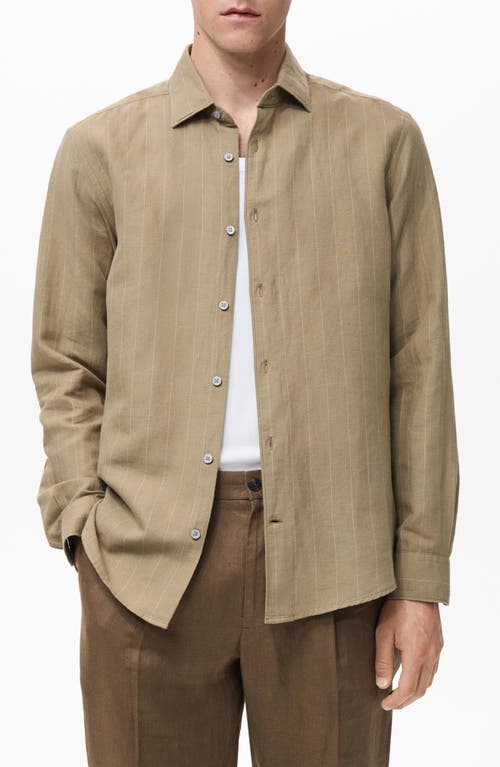 Mango Pinstripe Linen & Cotton Button-up Shirt In Brown