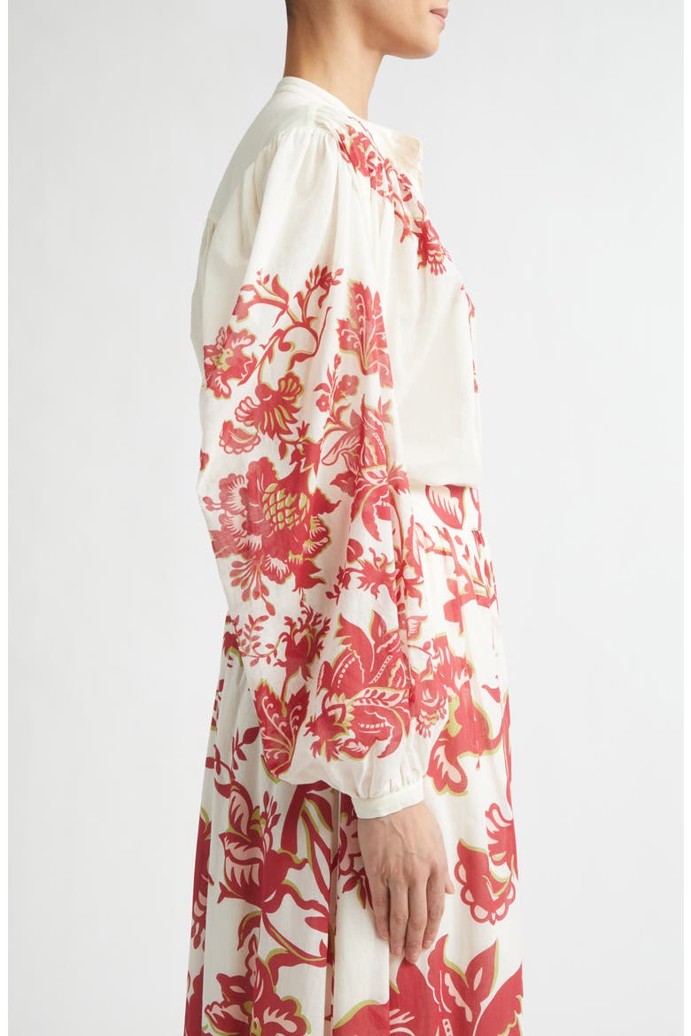 Placed Floral Print Peasant Top, Alternate, color, PRINT ON WHITE BASE