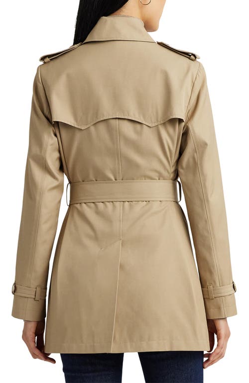 Ralph Lauren Lauren Belted Double Breasted Trench Coat With Faux Leather Trim In Birch Tan
