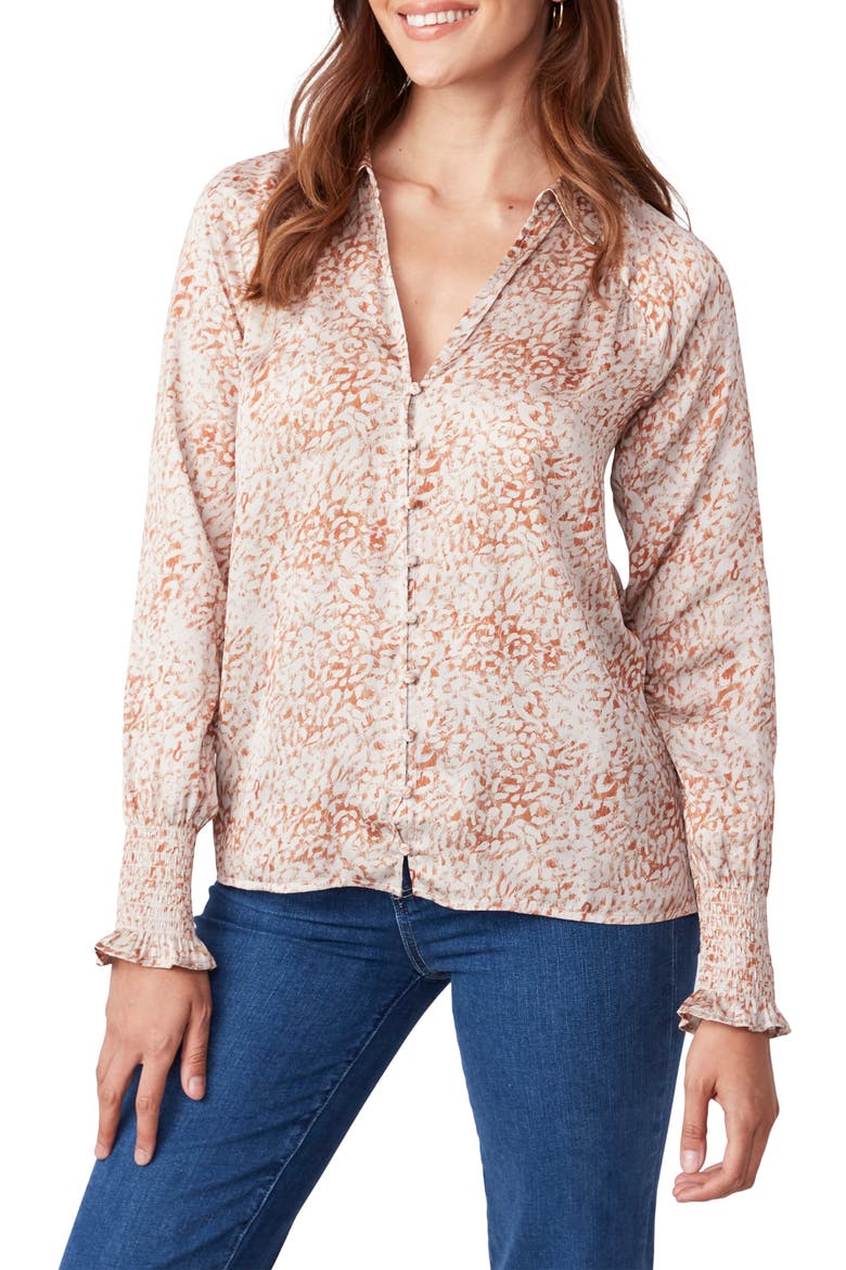 Sayven Abstract Floral Long Sleeve Blouse, Alternate, color, ECRU/ MELON
