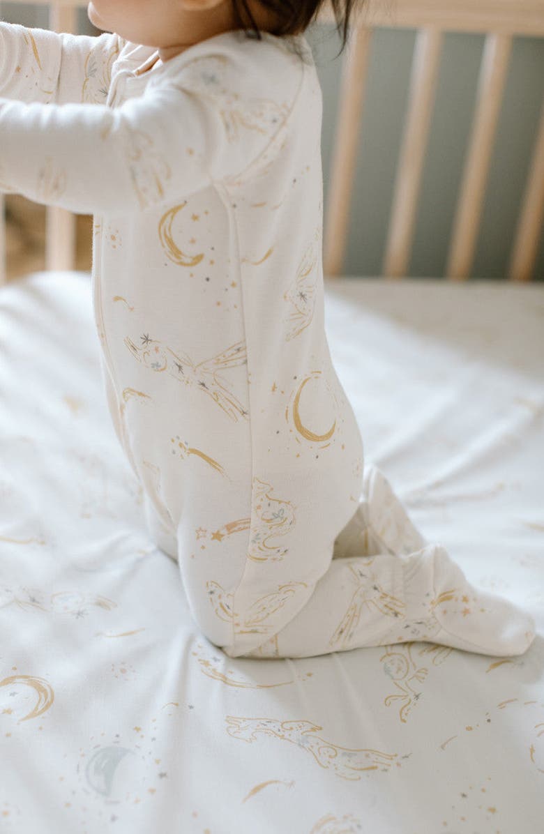 Pehr Moondance Fitted Organic Cotton One-Piece Footie Pajamas, Alternate, color, 