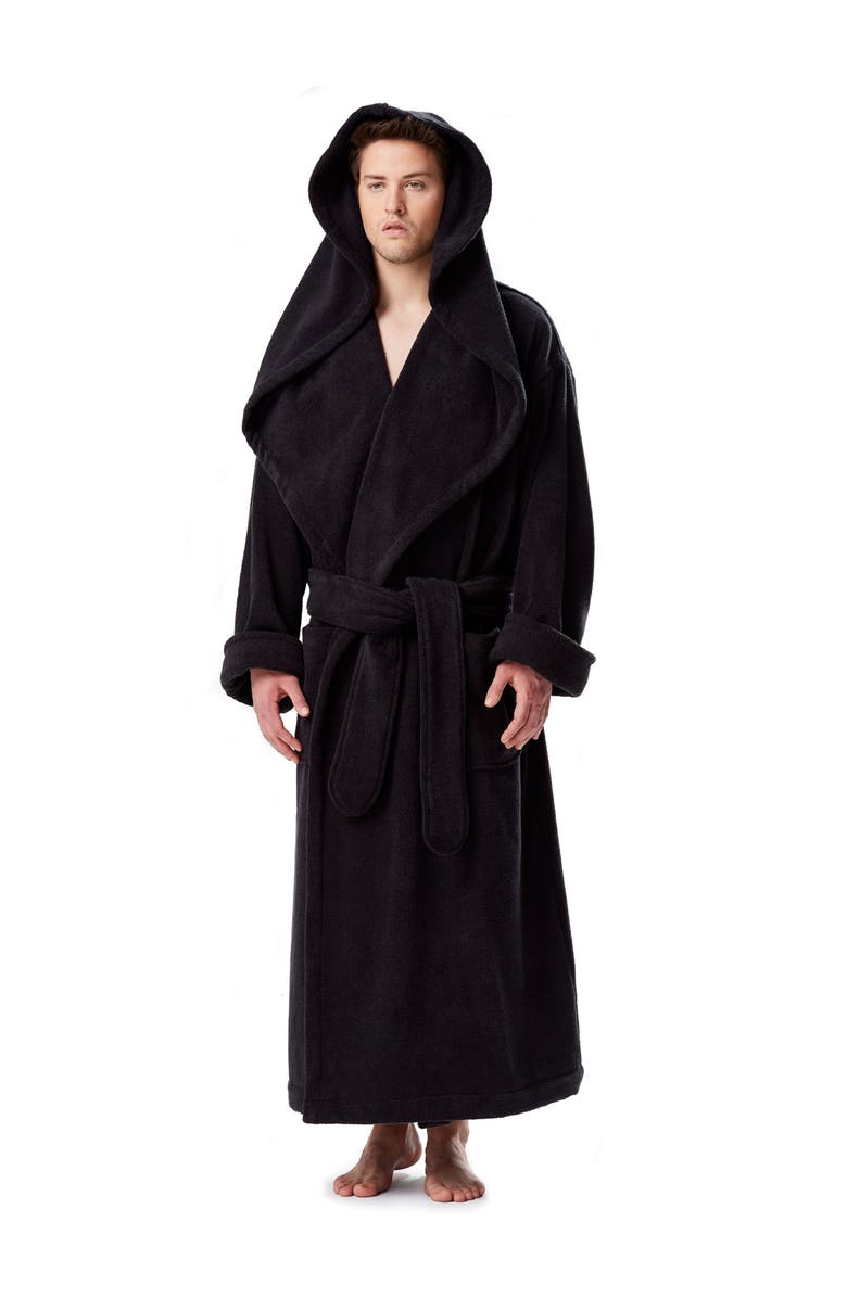 ARUS Men's Monk Style Full Length Long Terry Cotton Bathrobe, Main, color, Black