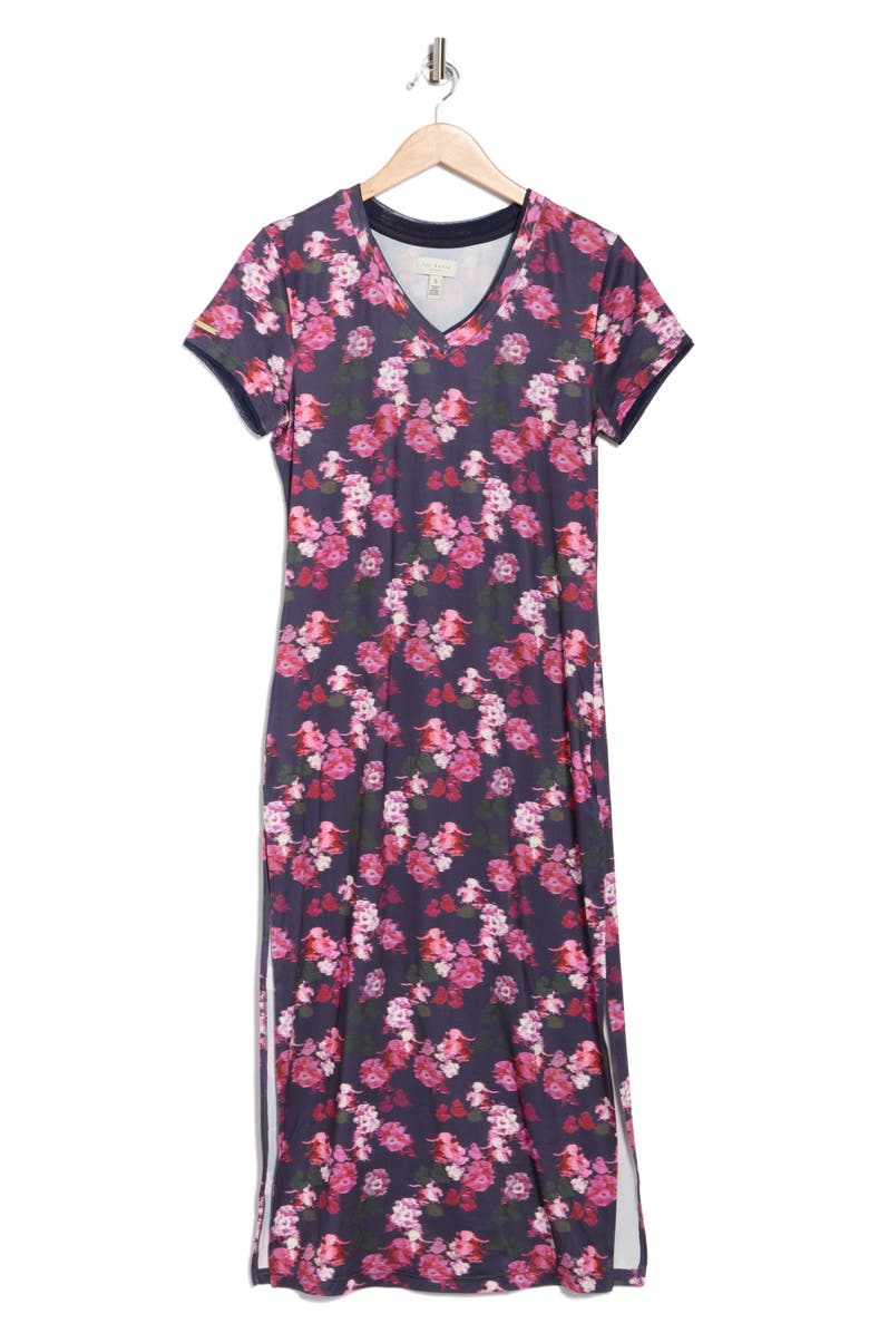 Ted Baker Mesh Trim Maxi Nightgown, Alternate, color, Peony Glitched