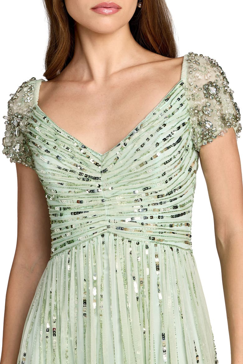 Beaded Sequin V Neck Cap Sleeve Midi Dress, Alternate, color, Sage