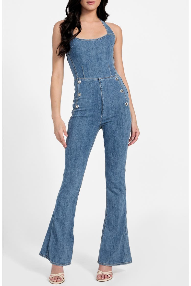 Blair Denim Halter Jumpsuit, Main, color, PALM SHADE