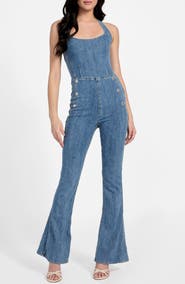 GUESS Blair Denim Halter Jumpsuit
