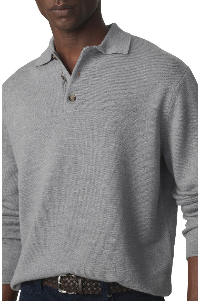 Long Sleeve Merino Wool Polo, Alternate, color, HEATHER GREY