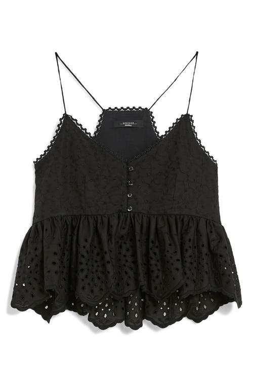 Weekend Max Mara Broderie Anglaise Peplum Top With Spaghetti Straps In Black