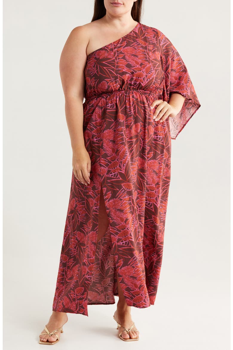 Floral One-Shoulder Maxi Dress, Main, color, RUST PINK AUBRI ABSTRACT