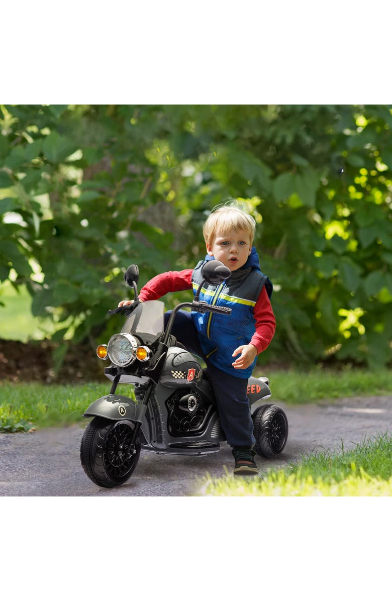 Qaba 6V Kids 3-Wheel Electric Motorcycle w/ Headlights, Music, Alternate, color, Gray