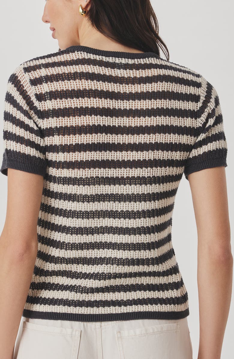 Splendid Yasmine Striped Short Sleeve Sweater, Alternate, color, Lead Grey/ Natural