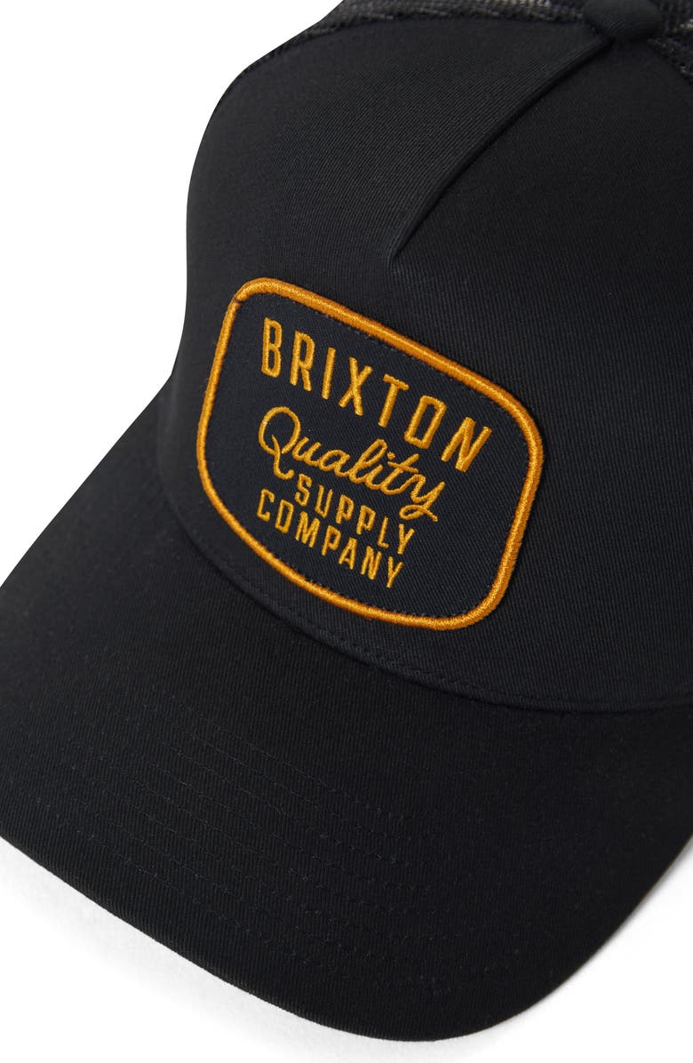 Brixton Hubal Netplus<sup>®</sup> Embroidered Logo Patch Snapback Trucker Hat, Alternate, color, Black/ Black