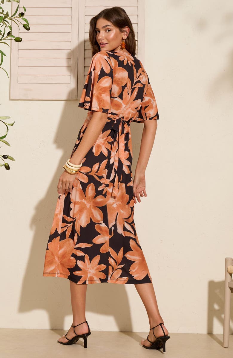 Friends Like These Floral Flutter Sleeve Midi Dress, Alternate, color, Black