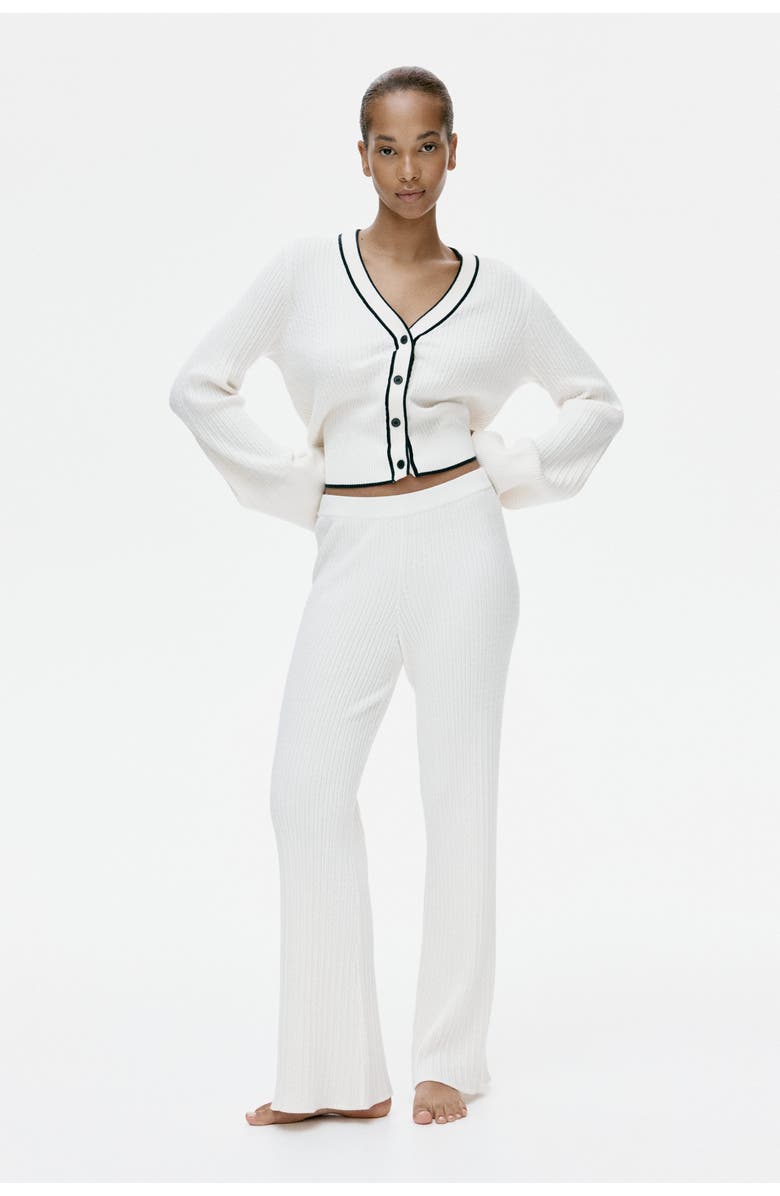 H&M Flared Cable-knit Trousers, Alternate, color, White