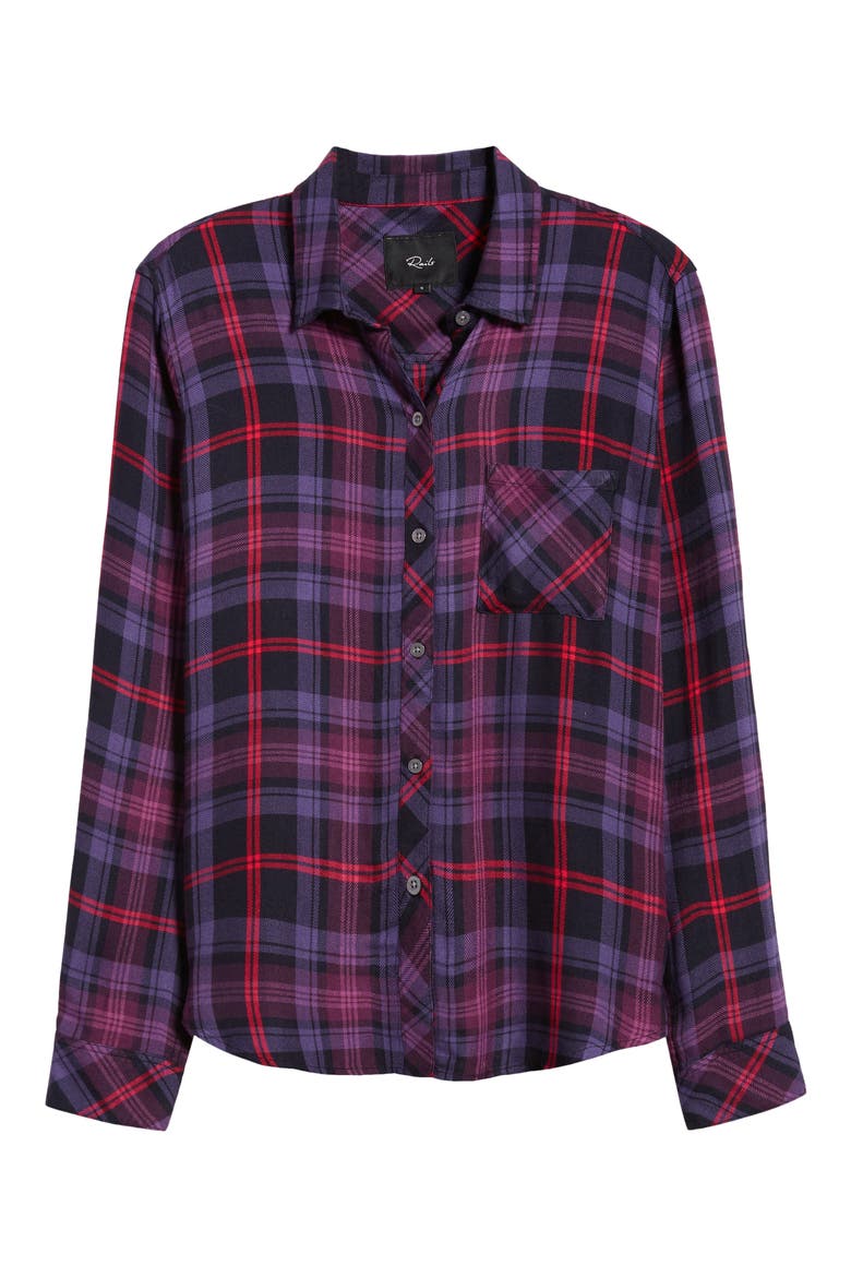 Hunter Plaid Button-Up Shirt, Alternate, color, AUBERGINE MAGENTA