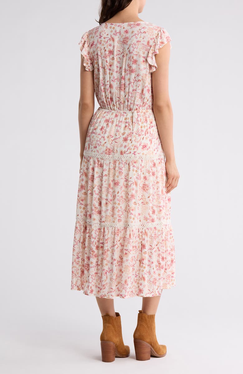 Lucky Brand Ruffle Cap Sleeve Tiered Midi Dress, Alternate, color,