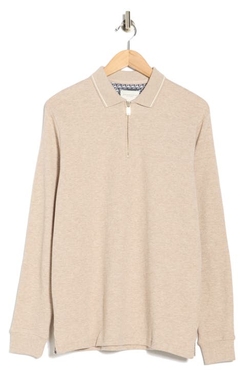 Textured Long Sleeve Zip Polo