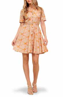 FLYING TOMATO Floral Short Sleeve Fit & Flare Shirtdress