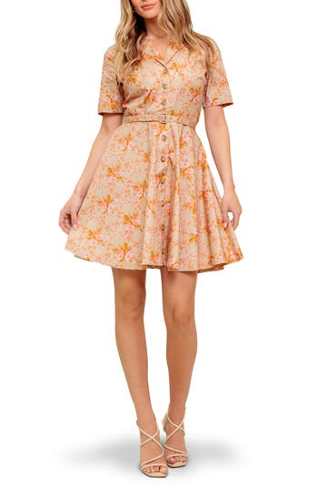Flying Tomato Floral Short Sleeve Fit & Flare Shirtdress In Multi