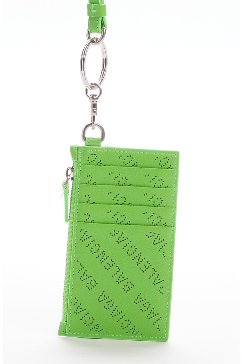 Cash Perforated Logo Leather Lanyard Card Case, Main, color, ACID GREEN