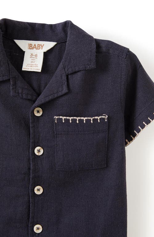 Shop Cotton On Kids Leo Cuban Relaxed Shirt In Summer Navy Blanket Stitch