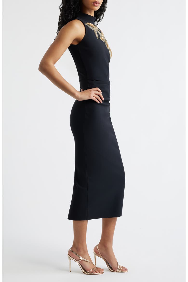 Nimby Beaded Floral Cocktail Midi Dress, Alternate, color, BLACK